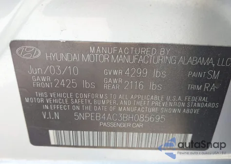 2011 Hyundai Sonata Gls from USA, damaged, VIN 5NPEB4AC3BH085695